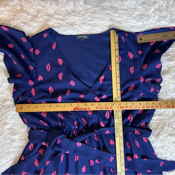 ModCloth Faux Wrap Flutter Sleeve Kiss Print Dress Size XL L12 - Picture 11 of 12